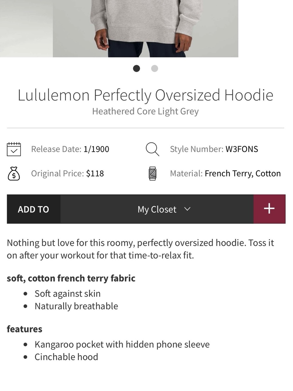 Lululemon Perfectly Oversized Hoodie
Heathered Core Light Grey Size 8 - Picture 8 of 9